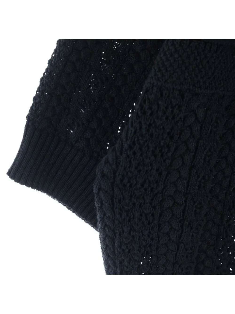 Chanel CC Logo Crochet Short Sleeve Knit Sweater Black